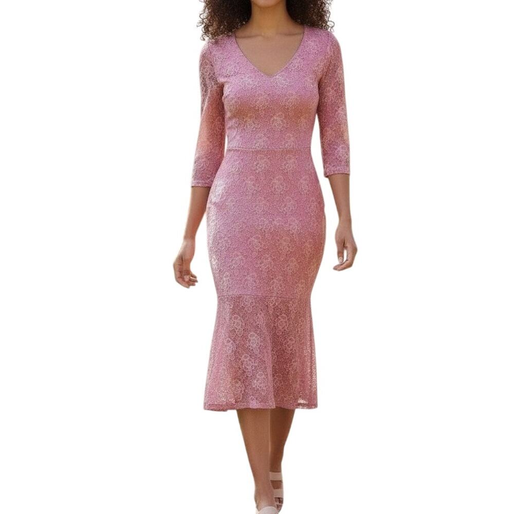 Vintage 80s Pink Lace Mermaid Dress Handmade Barbiecore Prom Gown Small